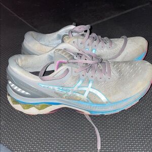 Size 9.5 ASICS Gel Kayano gray and blue